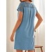 Solid Button Pocket Patchwork Hollow Out Short Sleeve Casual Dress