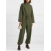 Solid Color Plain Knitted Drawstring Long Sleeve Casual Jumpsuit for Women