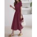 Solid Drawstring Short Sleeve Round Neck Casual Midi Dress