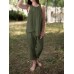 Solid Round Neck Sleeveless Irregular Hem Casual Cotton Suit