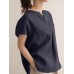 Solid Slit Short Sleeve Crew Neck Casual Loose Blouse