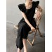 Solid Ruffle Sleeve Pocket Square Collar Wide Leg Jumpsuit