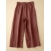 Solid Pocket Zip Front Elastic Waist Straight Leg Pants