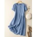 Solid Short Sleeve Crew Neck Casual Dress For Women