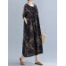 Plant Print Pocket Round Neck Cotton Dress