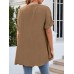 Solid Split Roll Sleeve High  Low Hem Casual Blouse