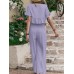 Embroidery Drawstring Waist Ruffle Wide Leg Two Pieces Suit