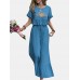 Embroidery Drawstring Waist Ruffle Wide Leg Two Pieces Suit