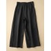 Solid Pocket Zip Front Elastic Waist Straight Leg Pants