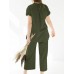 Leisure Solid Split Elastic Waist Short Sleeve Cotton Suit